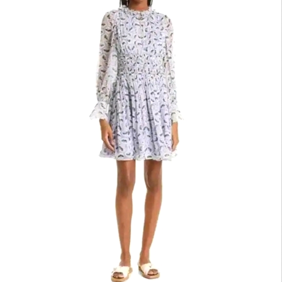 NEW Rebecca Taylor Deco Floral print shirred longsleeves...